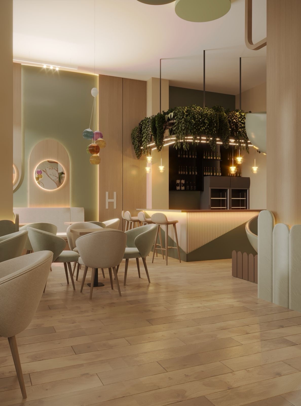 Kafe-bar sa biljkama u centru prostora